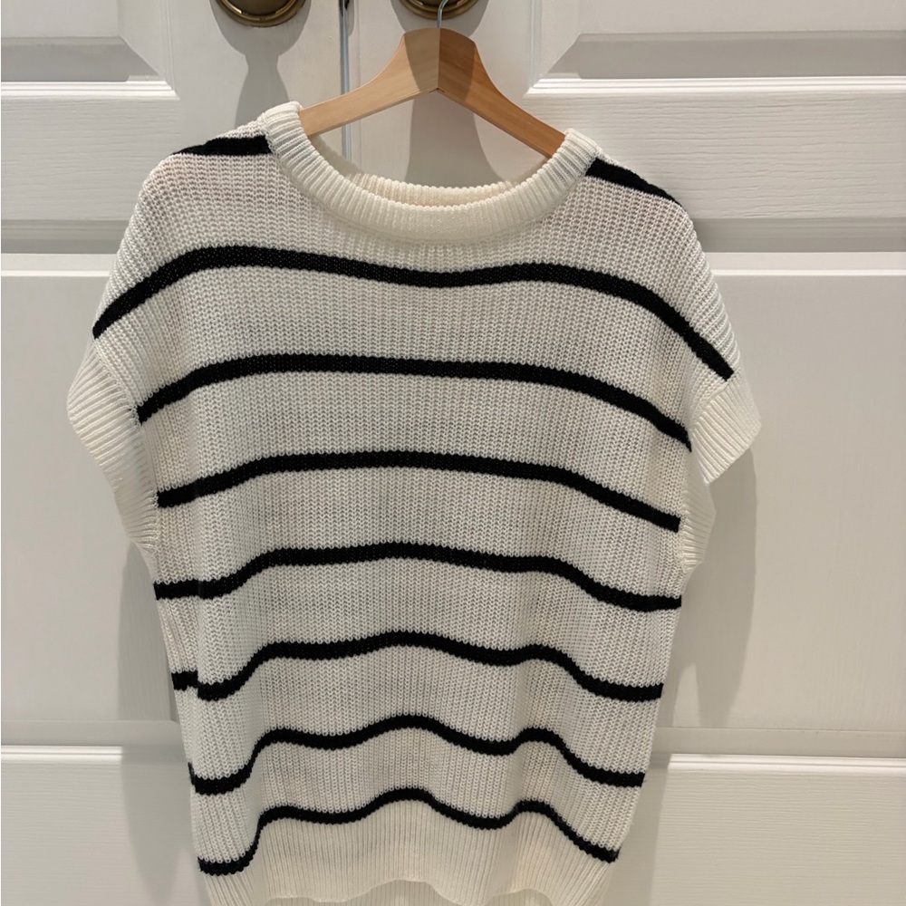 Andree Black and White Striped Crew Neck Sweater